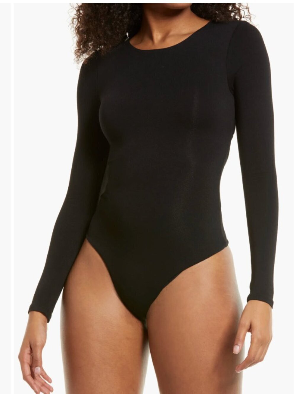 Naked Wardrobe Black Long Sleeve Open Back Thong Bodysuit